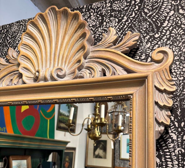 LA BARGE VINTAGE WOODEN MIRROR WITH SHELL MOTIF AND CARVED EDGE | 47"H X 29"W X 2"D