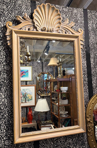 LA BARGE VINTAGE WOODEN MIRROR WITH SHELL MOTIF AND CARVED EDGE | 47"H X 29"W X 2"D
