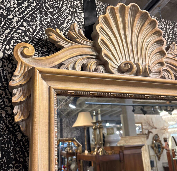 LA BARGE VINTAGE WOODEN MIRROR WITH SHELL MOTIF AND CARVED EDGE | 47"H X 29"W X 2"D