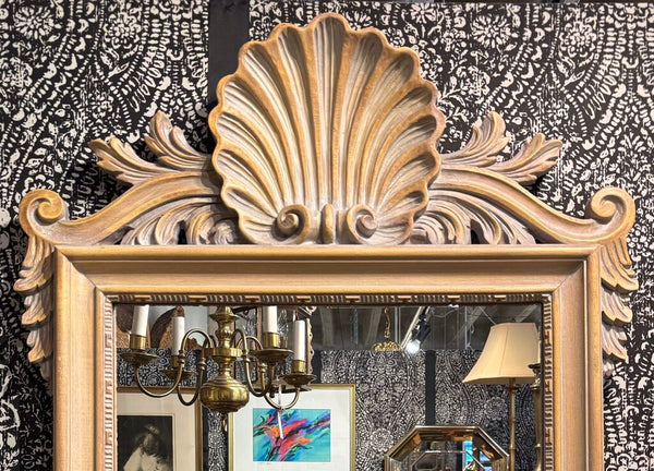 LA BARGE VINTAGE WOODEN MIRROR WITH SHELL MOTIF AND CARVED EDGE | 47"H X 29"W X 2"D