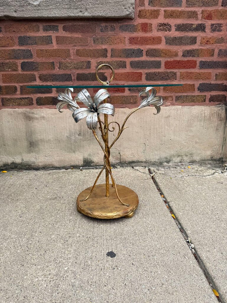 Vintage Italian Palladio gilt and silver metal flower cocktail table 22D 21T