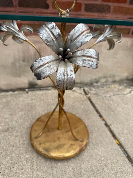 Vintage Italian Palladio gilt and silver metal flower cocktail table 22D 21T