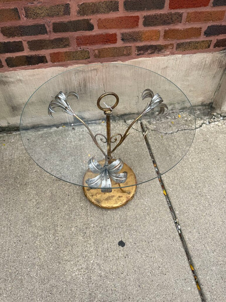 Vintage Italian Palladio gilt and silver metal flower cocktail table 22D 21T