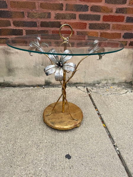 Vintage Italian Palladio gilt and silver metal flower cocktail table 22D 21T