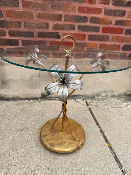 Vintage Italian Palladio gilt and silver metal flower cocktail table 22D 21T
