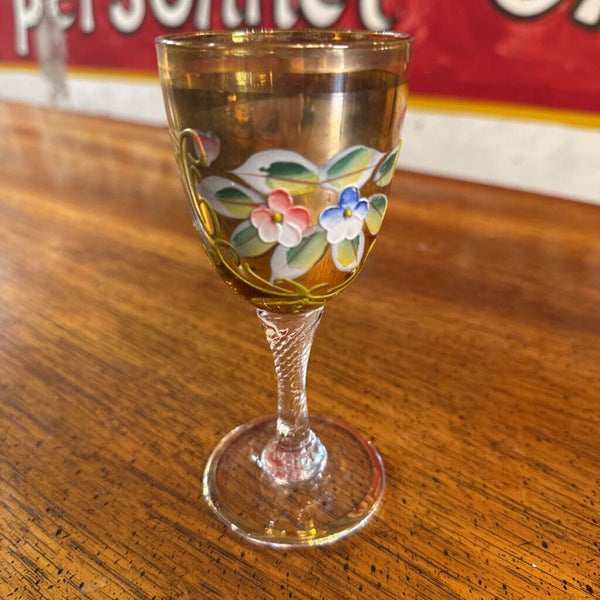 Set of 4 Amber Hand Painted Sherry Glasses