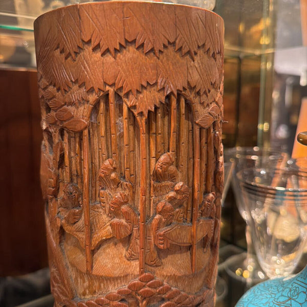 Wooden Carved Asian brush holder