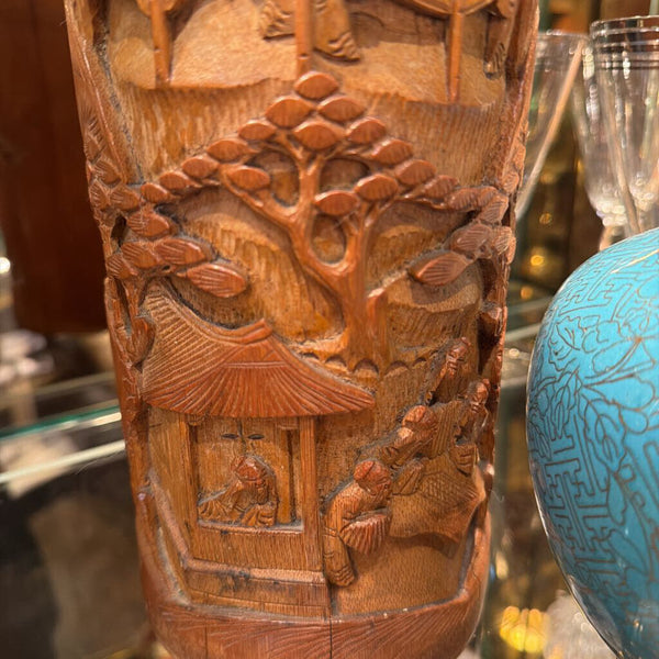 Wooden Carved Asian brush holder