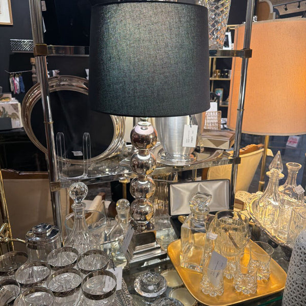 Silver balled lamp with black shade
