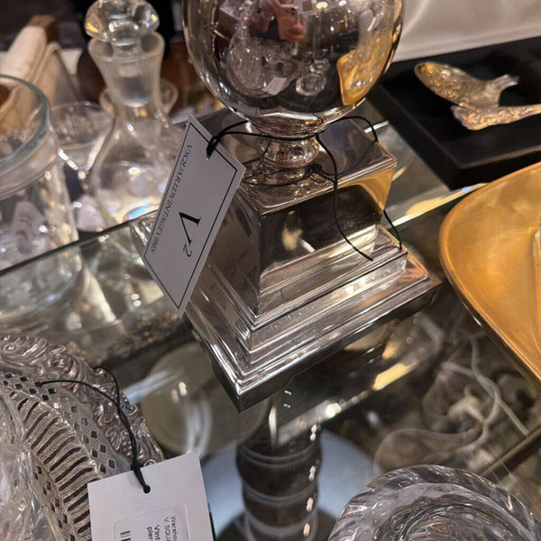 Silver balled lamp with black shade