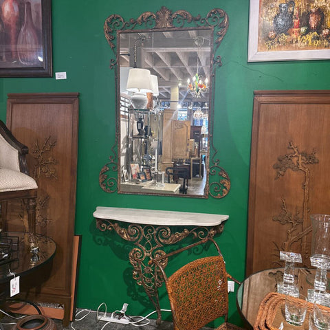 Vintage iron mirror with matching console with marvel top mirror 53.25h 39.75w table 35.75h 40.25w in store pick up only