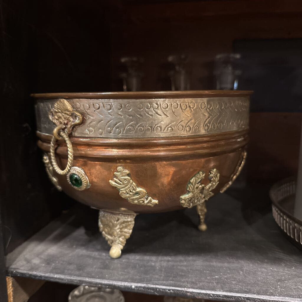 Copper Footed Bowl with Decorative Motifs