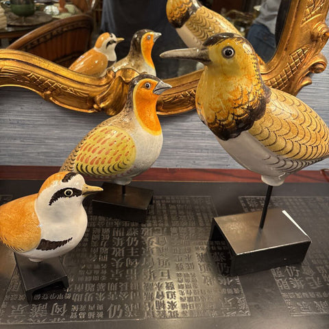 Set of 3 Majolica birds on stands