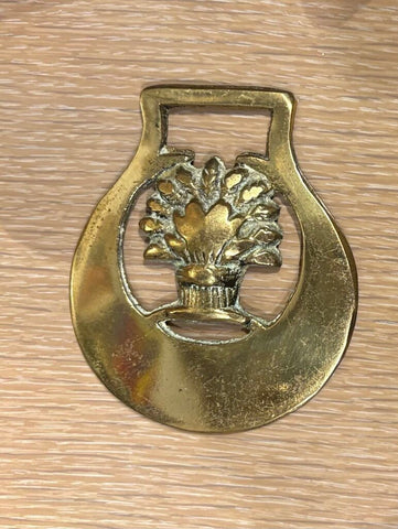 VINTAGE WHEAT SHEAF BRASS BRIDLE MEDALLION | 3.5"H X 3" W