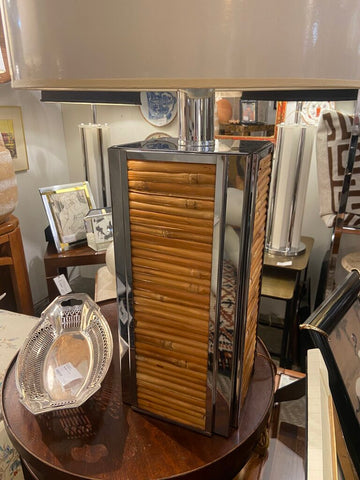 Vintage Lampcract inc chrome and rattan table lamp