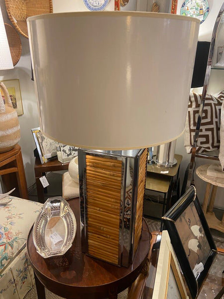 Vintage Lampcract inc chrome and rattan table lamp
