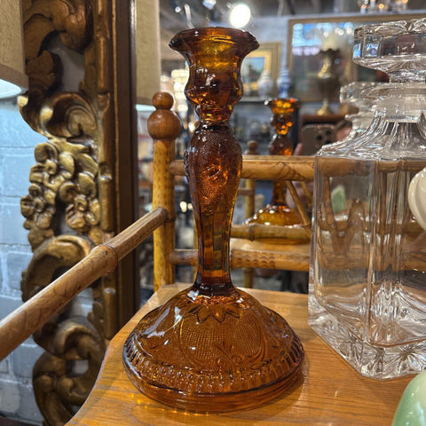 Pair Amber Glass Candlesticks