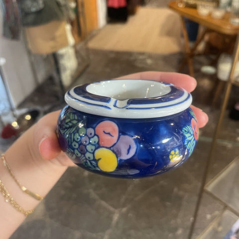 Ceramic Blue Hand Painted Fruits Ashtray - 2 pieces