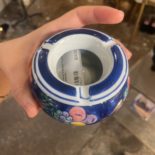 Ceramic Blue Hand Painted Fruits Ashtray - 2 pieces