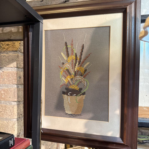 Vintage needlepoint Cat Tails 14x17