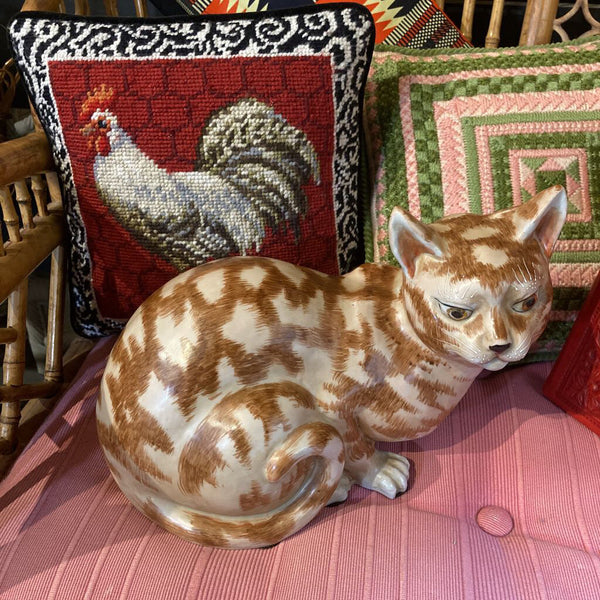 Vintage Asian Porcelain Cat (8h, 10long inches_