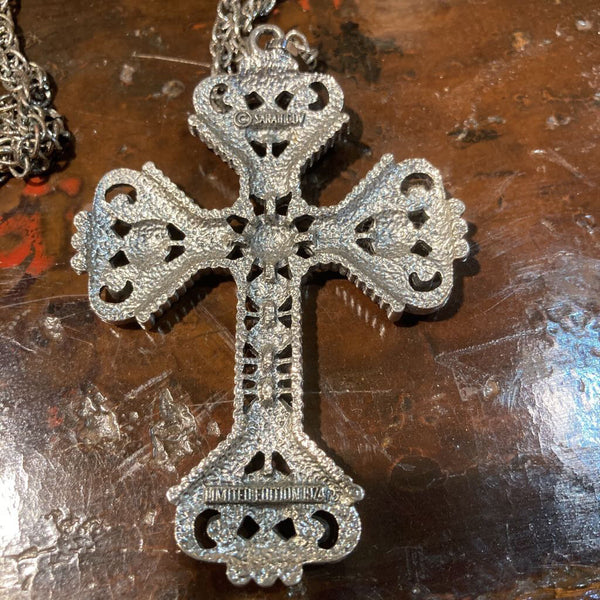 Vintage Sarah Covington silver cross & chain c.1974 (2x3 in)
