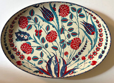 IZNIK JACOBEAN FLORAL OVAL PLATTER | 18.8"W X 12.75"D