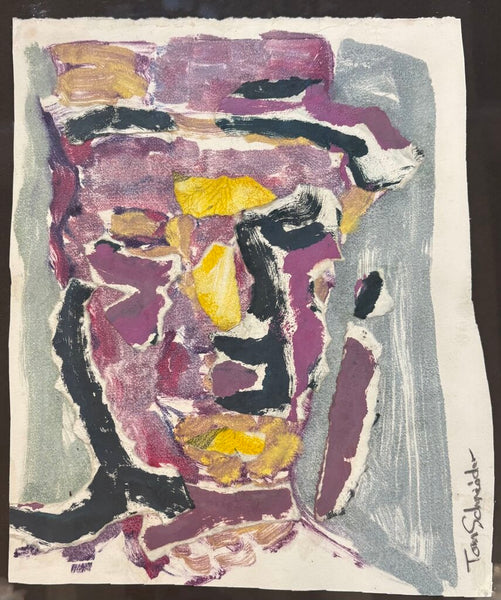SIGNED ABSTRACT COLLAGE BY ARTIST TOM SCHNEIDER | 12.75"H X 10.75"W
