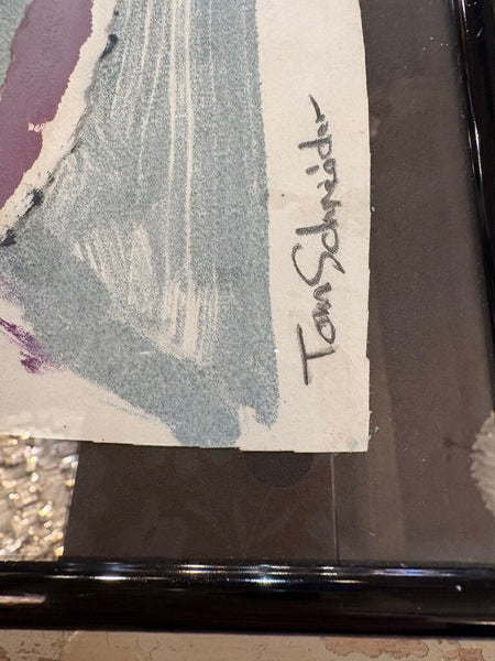 SIGNED ABSTRACT COLLAGE BY ARTIST TOM SCHNEIDER | 12.75"H X 10.75"W