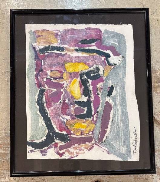SIGNED ABSTRACT COLLAGE BY ARTIST TOM SCHNEIDER | 12.75"H X 10.75"W
