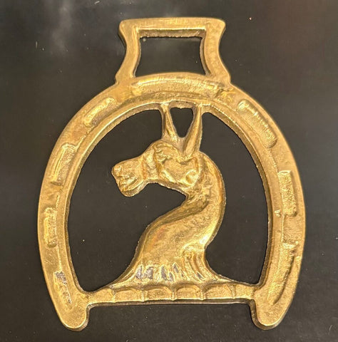 VINTAGE BRASS HORSE BRIDLE MEDALLION | 3.5" H X 2.75" W