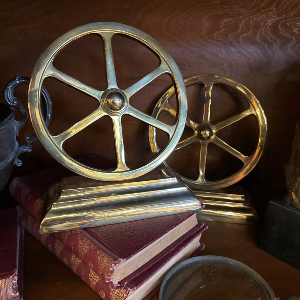Brass Wheel Bookends