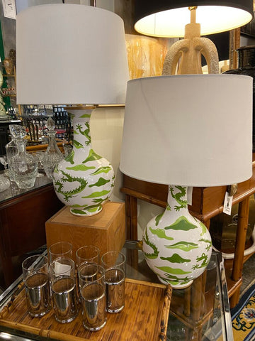 Pair of Dana Gibson dragon lamps -a pair