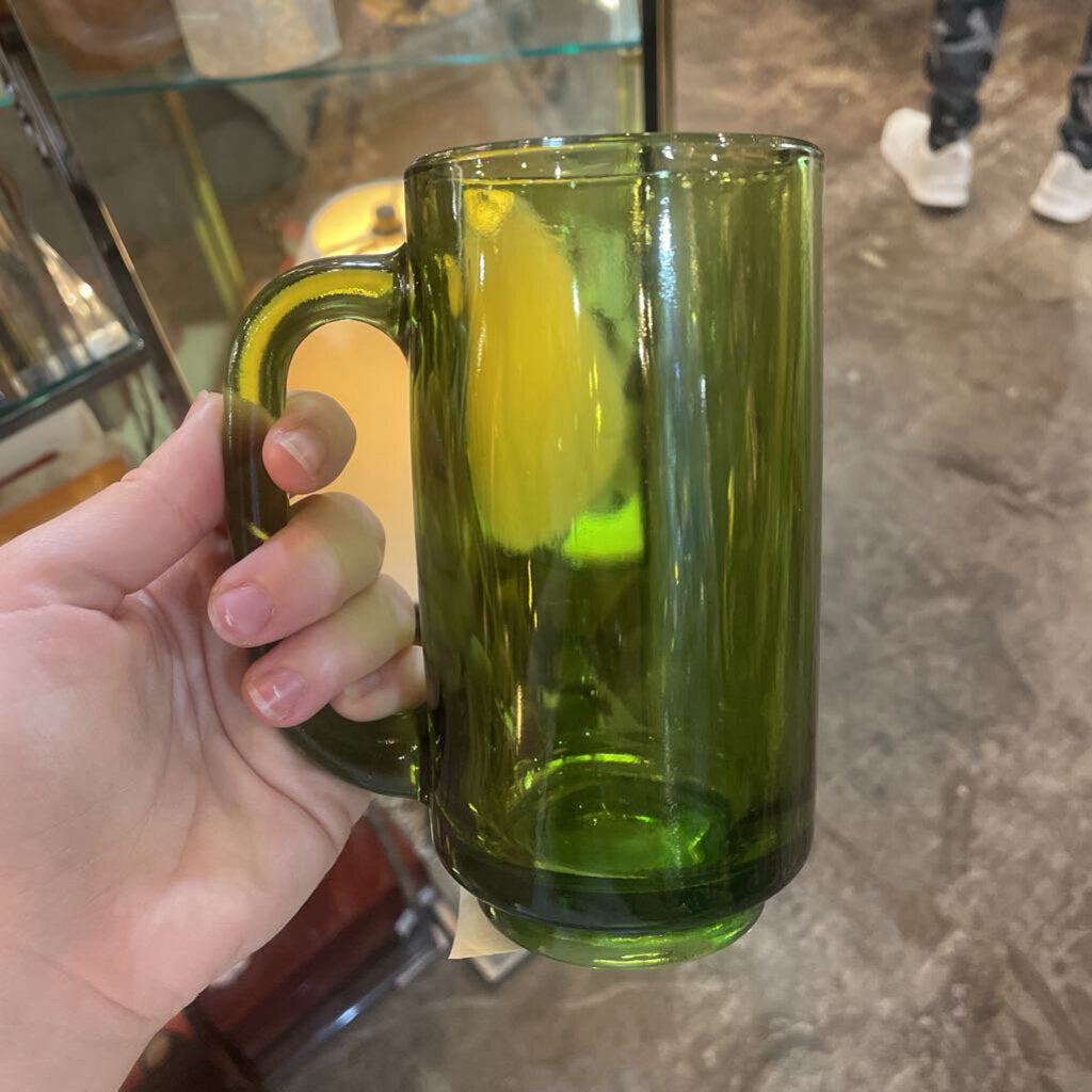 Set of 4 Vintate Hazel Atlas Avocado Green Thick Glass Mugs