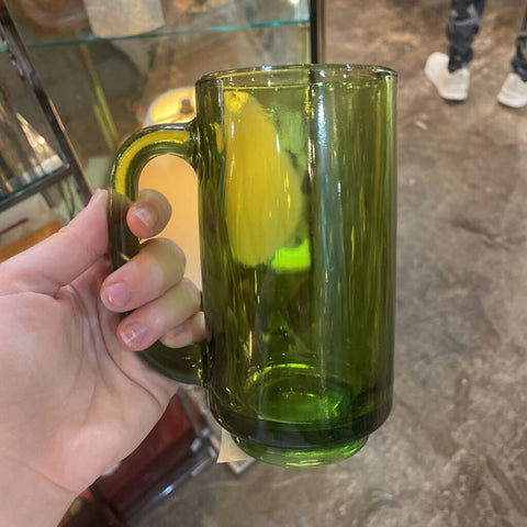 Set of 4 Vintate Hazel Atlas Avocado Green Thick Glass Mugs