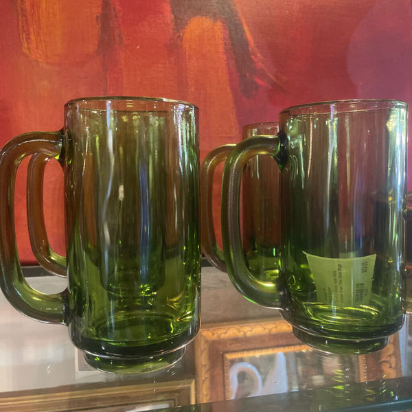 Set of 4 Vintate Hazel Atlas Avocado Green Thick Glass Mugs