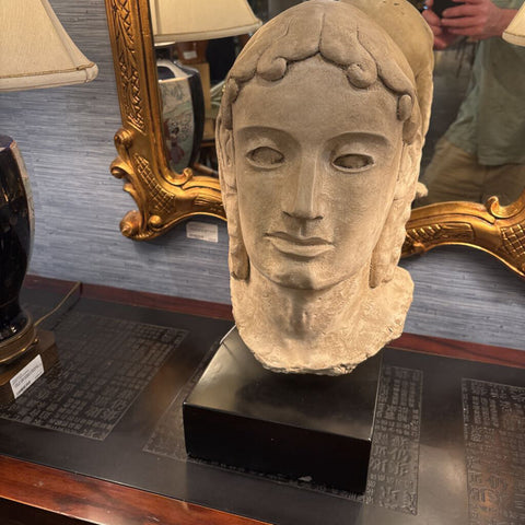 Large Concrete Sculpted Bust Head On Base. 19" tall. In Store Pick Up Only.