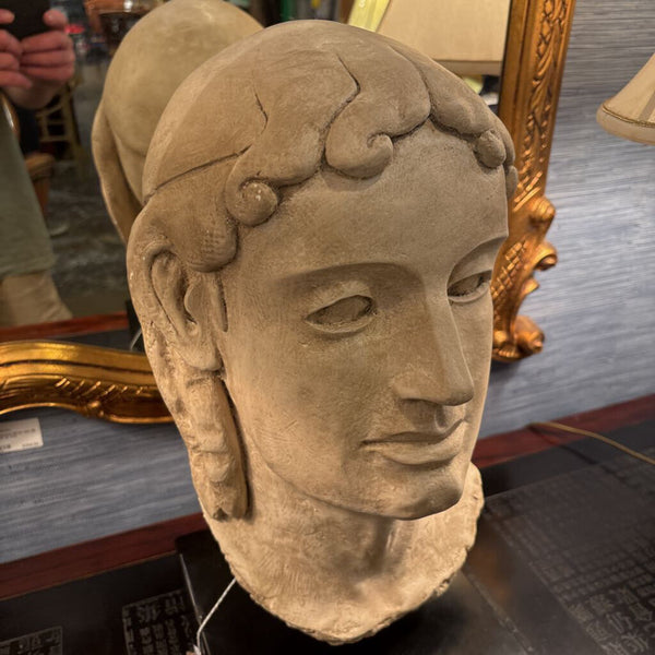 Large Concrete Sculpted Bust Head On Base. 19" tall. In Store Pick Up Only.