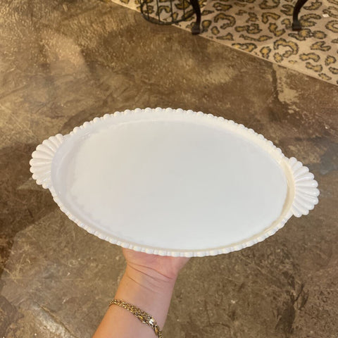 Oval Milk Glass Scalloped Edge Tray