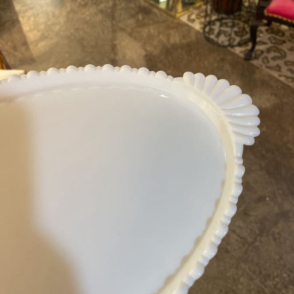 Oval Milk Glass Scalloped Edge Tray