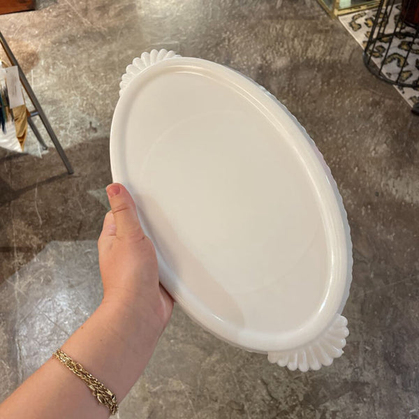 Oval Milk Glass Scalloped Edge Tray