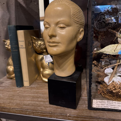 Art Deco Female Portrait Bust on Black Stand 11" tall (as is)