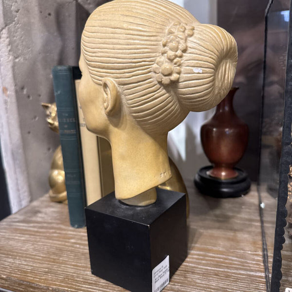 Art Deco Female Portrait Bust on Black Stand 11" tall (as is)