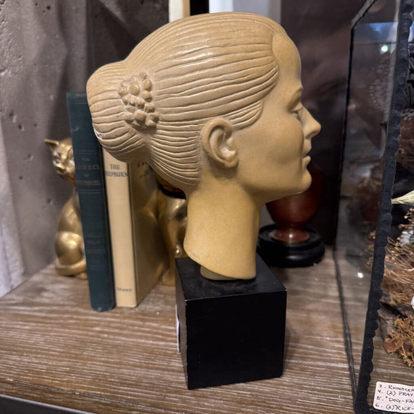 Art Deco Female Portrait Bust on Black Stand 11" tall (as is)