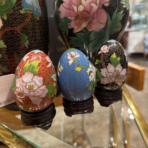 Cloisonne Egg with stand red/blk/blue- each