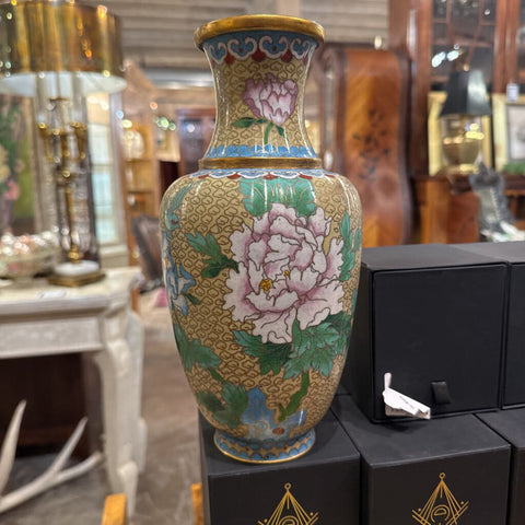 Pale yellow cloisonne vase 11"