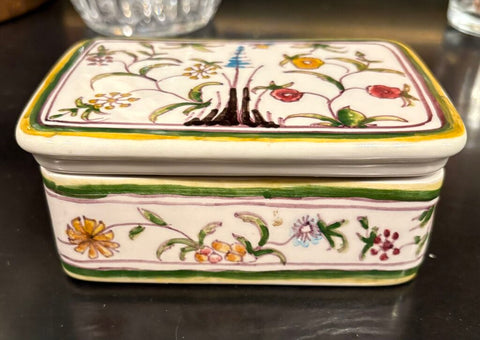 HAND PAINTED CERAMIC TRINKET BOX | 2" H X 4.75" W X 3.25" D