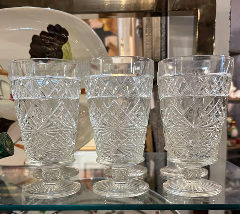 1950s HAZEL ATLAS ORNATE FOOTED GLASS - SET OF 6 | 5.75" H X 3.25" W