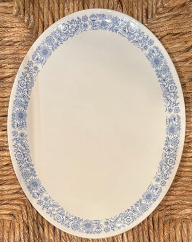 VINTAGE ROYAL DOULTON ENGLISH BLUE & WHITE FLORAL PLATTER | 16"W X 12.25" D