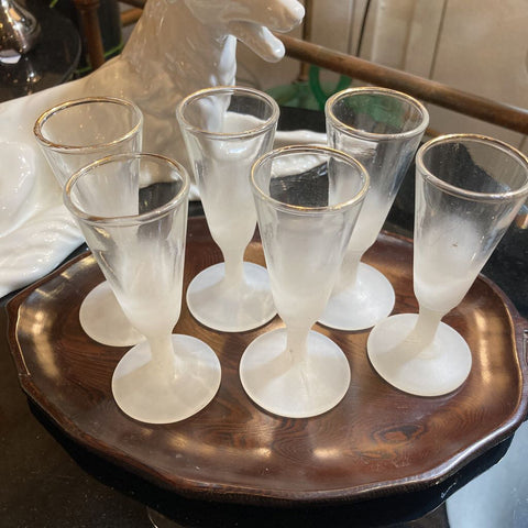 Set of 6 vintage frosted glass aperitifs (4" h)